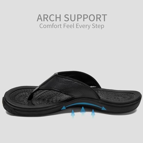 Damyuan Mens Flip Flops Leather Thong Sandals Indoor and Outdoor Beach Slippers Shower Shoes with Arch Support3