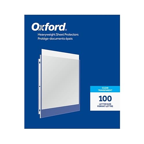 Oxford protecteurs de feuilles 8.5 x 11, 100/boîte, lourd, lettre