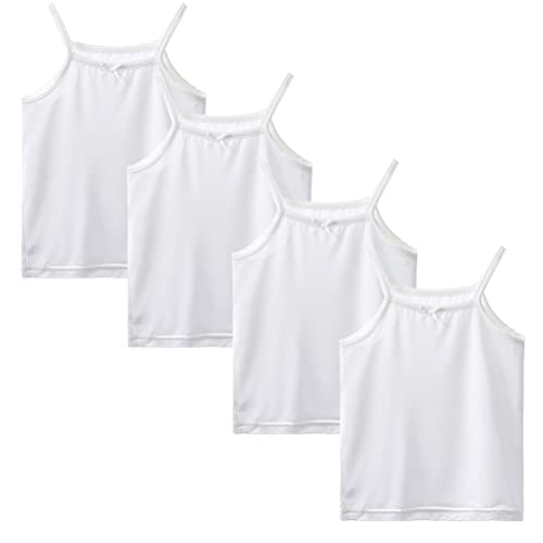 Image of Toddler Girl's Cotton Camisole Undershirts 3-4 Pack Cute Printed Tank Top Camis for Kids 2T-7T (US, Age, 6 Years, 7 Years, 4White(Modal Fabric))