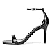 GENSHUO Women's Heeled Sandals Dressy Strappy Stiletto High Heels 3 Inch Square Open Toe Ankle Strap Buckle Sexy Prom Wedding Dress Shoes Ankle Wrap Patent Black Size 9