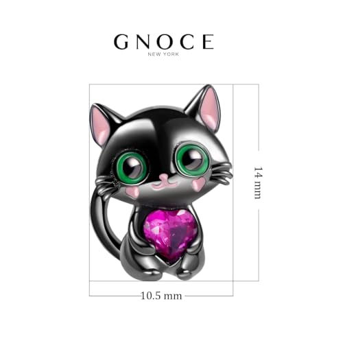 Image of GNOCE Black Cat Embraces Heart Gemstone Charm Bead Silver fit Bracelet /Necklace Jewelry Gift for Women Wife