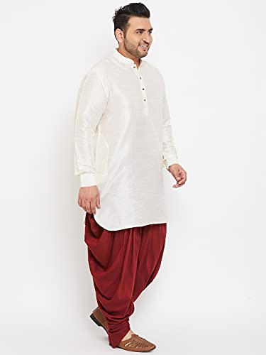 Image of VASTRAMAY Men's Silk Blend Solid Plus Kurta And Dhoti Set - Classic Ethnic Attire for Cultural Celebrations | Curved Hem Kurta With Contrast Cowl Dhoti Set