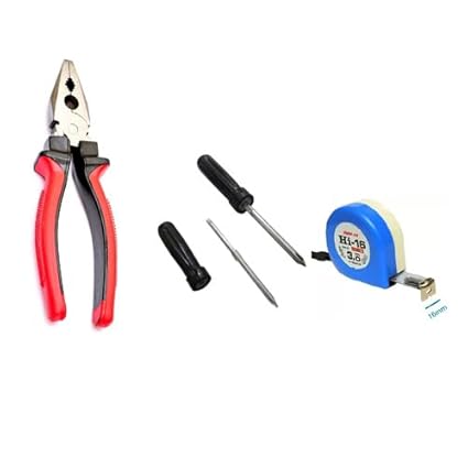 Red Champion Heavy Duty Sturdy Steel Diagonal Combination cutting Plier 8-inch (Red ) color will be as per stock available (Length 8 inch) Diagonal Plier With 2in1 Screwdriver (Black) (Length And 3M Inchtape.