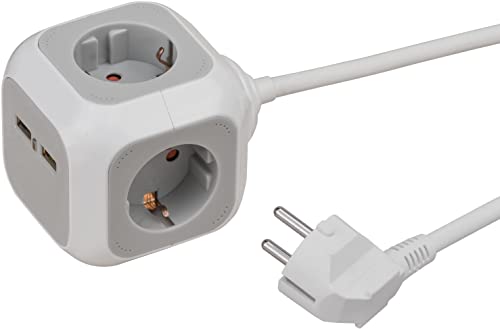 Brennenstuhl Alea-Power USB-Charger Steckdosenblock/Steckdosenw&uuml;rfel 4-Fach (mit 2X USB, 1,4m Kabel und erh&ouml;htem Ber&uuml;hrungsschutz)