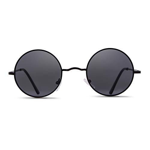 John Lennon Sunglasses Retro Round Polarized UV Protection Glasses Cool Trendy Hippie Circle Sun Glasses (Black)