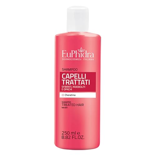 Euphidra, Shampoo Capelli Trattati, Flacone 250 ml, Riparatore e Rinforzante con Cheratina per Capelli Stressati, Secchi e con Doppie Punte, Senza SLES e Conservanti Aggiunti
