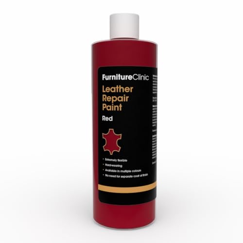 Image of Furniture Clinic Leather Repair Paint | 2-in-1 Seal and Color | Use on Scratches, Tears, and Holes in Car Seats, Furniture | Quick and Easy Leather Repair Kit for Furniture (Red, 500ml / 17oz)