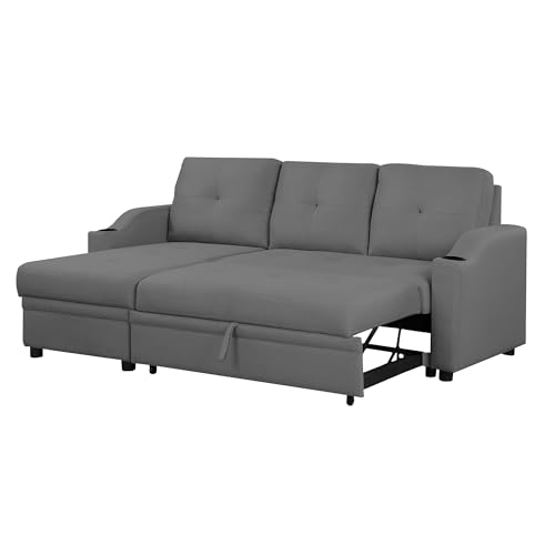 Image of Casaliving Ravonna LHS 4 Seater L Shape Corner Sofa Cum Bed for Living Room (Dark Grey Fabric) Premium Fabric Sofa