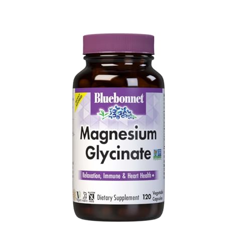 Bluebonnet Nutrition Magnesium Glycinate 400mg Maximum Absorption Mineral Complex Supports Energy Production & Enzyme Function - Non-GMO, Soy-Free, Gluten-Free - 120 Veggie Capsules