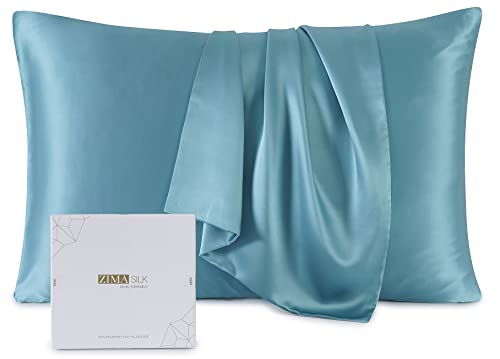ZIMASILK Kissenbezug aus Reiner Maulbeerseide, für Gesundheit von Haar und Haut, mit verstärktem, verstecktem Reißverschluss, doppelseitig, Seide, Güteklasse 6A, Geschenkbox (50 x 75 cm, Goldblau) Cover