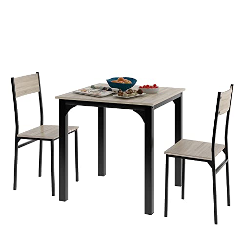 Juego de mesa de comedor de 3 piezas, mesa de comedor, mesa de comedor con 2 sillas, para balcón, comedor y cocina, salón, color natural Cover