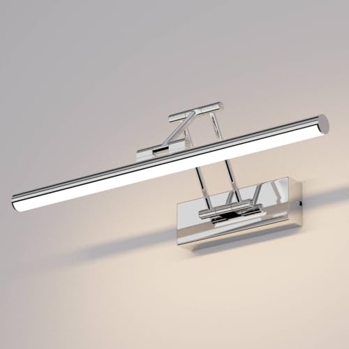 Klighten LED Lámpara de Espejo LED 40cm, Lámpara de Espejo 12W 970 LM,Lamparas Espejo Giratorias para Baño IP44,Aplique de Espejo de Baño,Blanco neutro 4000K, Chrome