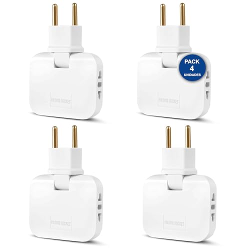 PACK 4 Presa Multipla 3 in 1 - Multipresa da Parete Compatta con Spina Piatta Salvaspazio - 3 Prese Elettriche da Muro - Adattatore 16A 250V | 3-Stars