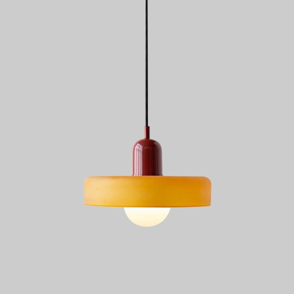 Granestner Nordic Glass Pendant Light Shade Round Hanging Lamp for Dining Table Kitchen Island Cafe Bar E27 Ceiling Fixture(Red+Yellw)