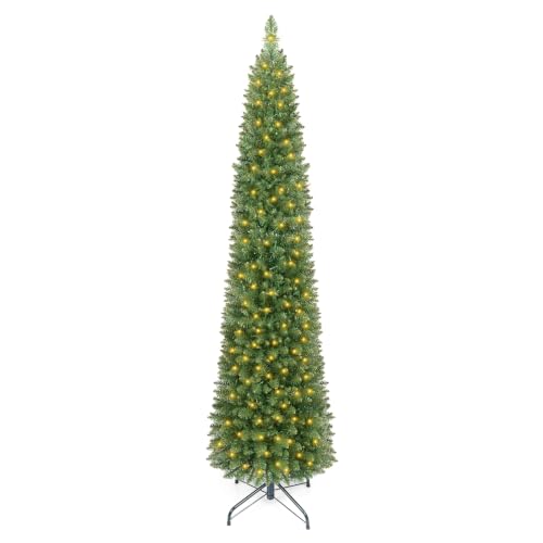 Goplus 6ft Pre-Lit Pencil Christmas Tree with 180 Warm White LED Lights