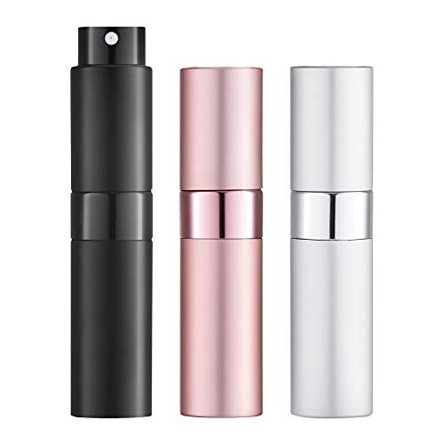 LISAPACK 8ML Atomizer Perfume Spray Bottle for Travel (3 PCS) Empty Cologne Dispenser, Portable Sprayer Travel Essentials for Men and Women (Black)