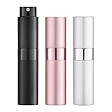 Toureal 8ML Parfum Zerstäuber Leer (3 Stück) Mini Spruehflasche, Parfüm Behälter, Parfümzerstäuber Nachfüllbar (Silber, Pink, Schwarz)