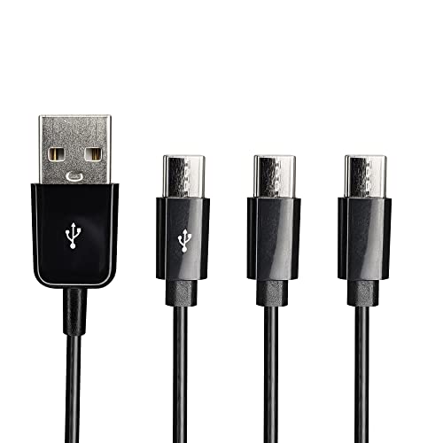 CERRXIAN USB Type C Splitter Charging Cable,1ft 3 in 1 Multi Charging Cable, USB A to 3 x USB Type C Y Splitter Data Snyc Cord(0.3m-3 USB C, Black)