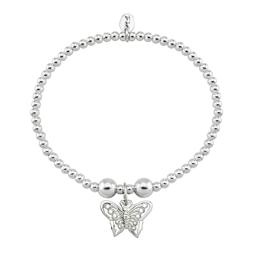 TRINK Brand Butterfly Sterling Silver Beaded Charm Bracelet