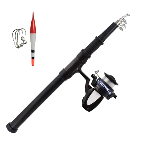 ADEPTNA Extendable Fishing Rod with Float & Hooks - 160cm Telescopic Rod for Beginners and Professionals, Ideal for Freshwater and Saltwater Fishing