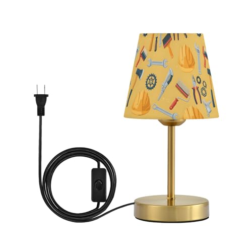 JULYTO Small Table Lamp Construction Tools Bedside Lamps with Fabric Shade, 3 Color Dimming Up for Restaurant, Bedroom, Patio, Office (Bulb Included),5.9x11.4in,