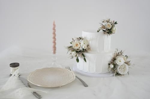 Set de toppers para pastel de boda con flores secas miniatura 4