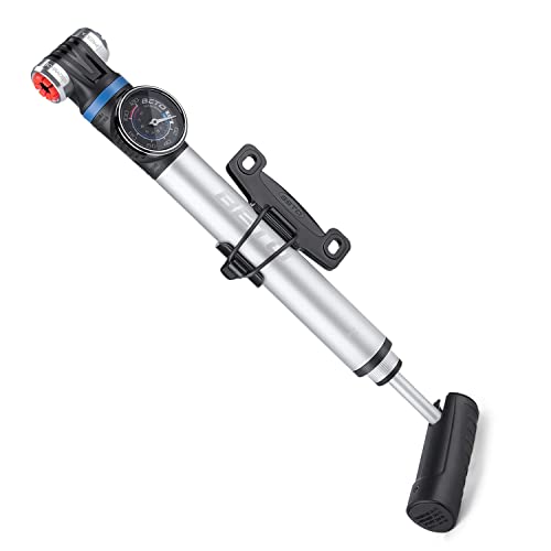 Mini Bike Pump with Gauge - Portable Frame Pump with EZ-Head Fits Schrader/Presta, Foldable T-Handle - Road Mountain MTB BMX Bike Pump (Style:B) by CXWXC - Used condition - US$11.21