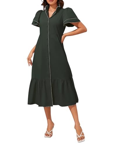 Kedera Women Maxi Petal Sleeve Button Down Dress Cover Ups Beach Dresses V Neck Ruffle Casual Dress