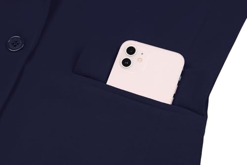 Women's Casual Work Office Blazer Jacket Notched Lapel Long Sleeve One Button Suit Jacket with Pockets Outerwear(Navy Blue 2XL) 6