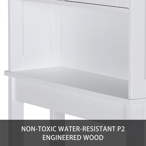 Yardenaler Over-The-Toilet Storage Shelf with Doors, Bathroom Freestanding Organizer Space Saver with Adjustable Shelf, White