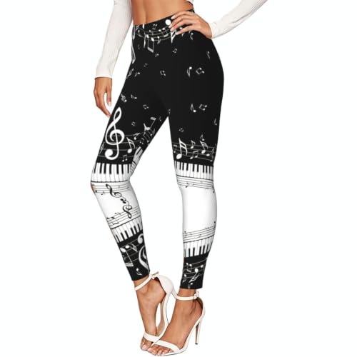Leggings de compresión estampados con notas musicales para mujer fitness
