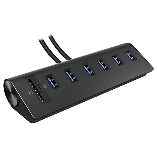 CATECK USB 3.0 Hub, Aluminum Hub with 6 USB 3.0 Ports+SD/TF Card Solts+5V/4A High Capacity Power Supply for Mac, Mac Book Air, Mac Pro,Mac Book Pro, Mac Book, Mac Mini, PCs and Laptops (Black)