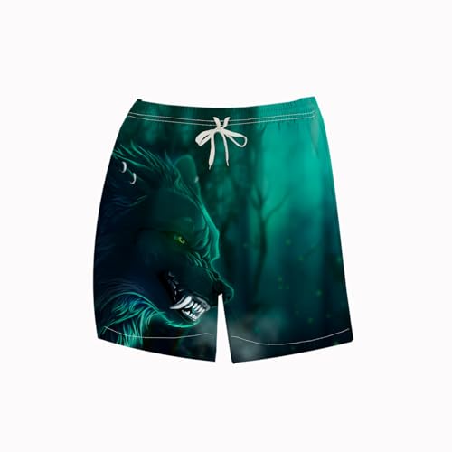 LAOLIUSN Men's Wolf Board Shorts Animal Graphic Beach Shorts