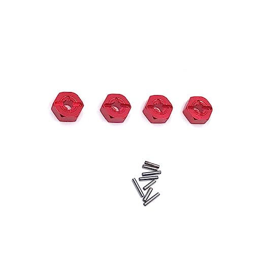 Image of RCGOFOLLOW 4 Pieces RC Car 12mm Hex Hub Adapter Metal Wheel Hubs Converter Automotive Repair Accessories Replacement for WL Toy 144010, Red