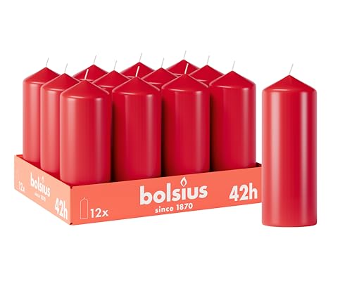 Bolsius Glatte Stumpenkerzen - Rot - 12 Stück - 15 x 6 cm -...