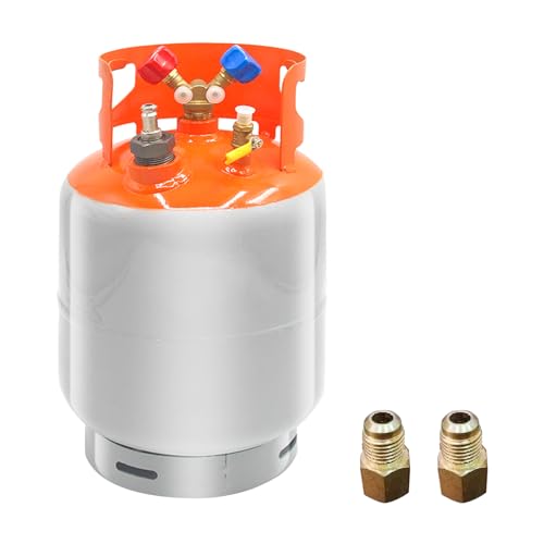 automoris 30LBS Refrigerant Recovery Tank with Float Switch Upgraded Reusable Recovery Tank HVAC for All Refrigerant 30 lb. Capacity ac Recovery Tank HVAC with 2 Pcs to Adaptor Orange