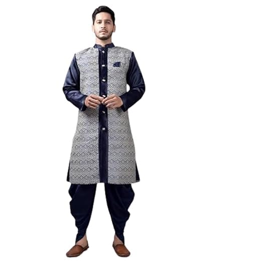 amzira Mens Ethnic Wear Indo Western Set - Blue-picture-40