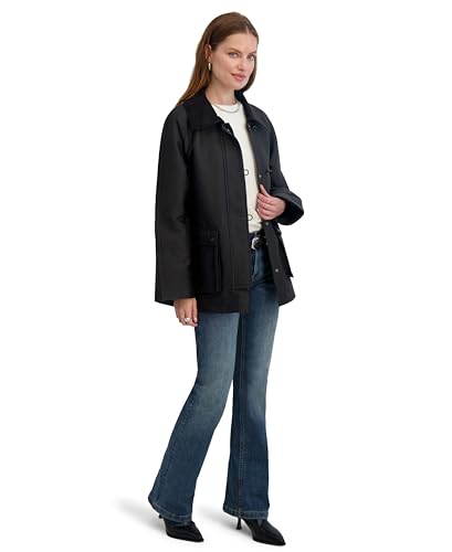 Image of TAHARI Women's Cotton Blend Barn Jacket With Snap Closure, Fully Lined, Cargo Pockets, Fully Lined