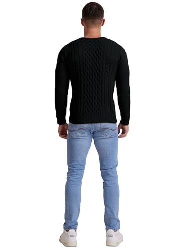 Hisir Herren Winter Pullover Dicke Kabelstrick Lässig Rundhals Warm Langärmelig Sweater Strickpullover Rundhals Pulli Männer (schwarz, XL)