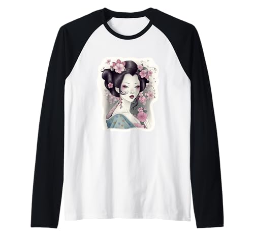 Japanese Geisha Tattoo Design Women Traditional Ink Art Raglan Baseball