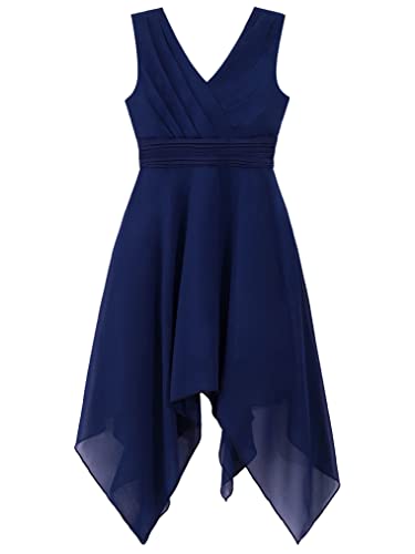 Hularka Kids Girls High-Low Chiffon Princess Birthday Party Dress Sleeveless V Neck Wedding Bridesmaid Dress3