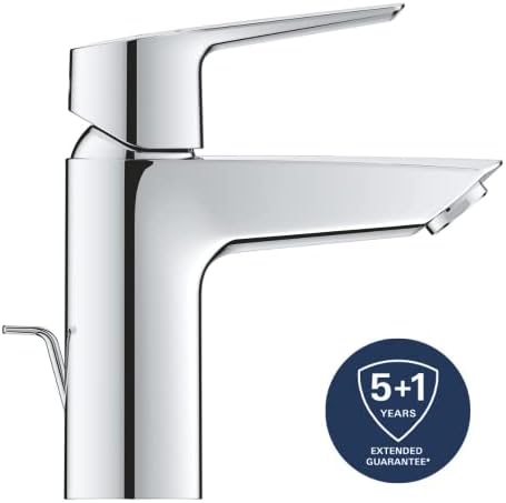 GROHE QUICKFIX Start - Bathroom Basin Mixer Tap with Pop-Up Waste Set (Metal Lever, Water Saving Technology, Easy to Install, Includes 3-in-1 Tool, Tails 3/8 Inch), Size 165 mm, Chrome, 24209002
