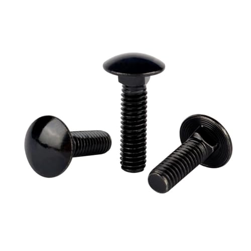 Image of 1 /2-13 x 1-1 /2 inch Carriage Bolts Screws Black Finish, Round Head Square Neck, 304 Stainless Steel 18-8, UNC Full Machine Coarse Thread, 5Pcs