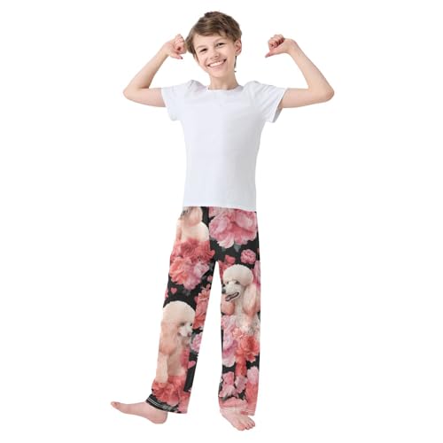 ZZXXB Poodle Rose Flowers Boys Long Pants Soft Trousers Elastic Waist Kids Lounge Bottoms with Pockets S-XL3