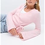 Mxiqqpltky Wrap Knit Tops for Women Y2k Lightweight Sweater Top Long Sleeve V Neck Side Tie Fitted Cropped Sweaters - Image 3