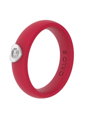 QALO Men & Women's Rubber Silicone Ring, FR Classic White Cubic Zirconia in Silver Gemstone Silicone Rubber Wedding Band, Breathable, Durable Engagement Silicone Ring, 9mm wide, 2mm thick, Multi Colors & Sizes