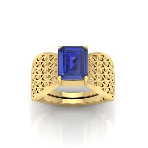 Bague saphir bleu 14,25 Ratti non chauffée en métal plaqué or exclusif