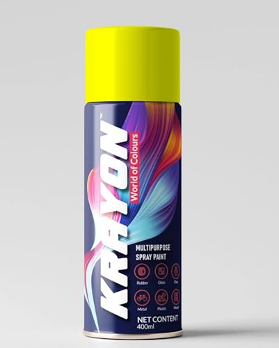 Image of BANNA Krayon Yellow Acrylic Spray Paint 400 ml | Quick Dry Rust-Resistant Multi Surface Aerosol Spray Paint for Metal, Wood, Plastic, Glass, Furniture & DIY Projects