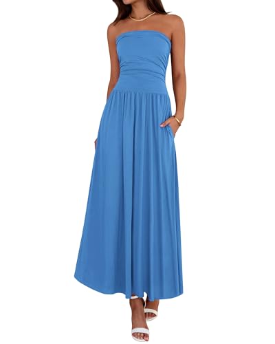 BTFBM Summer Maxi Dresses for Women 2026 Strapless Ruched Tube