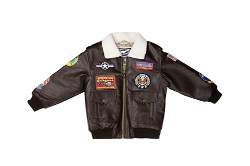 Children's Medium-Weight A-2 Bomber Jacket in Brown With Nine Patches